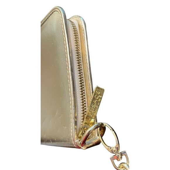 Versace Parfums Gold Metallic Zip Wallet Clutch Chain Wristlet Organizer Bag - Picture 4 of 5
